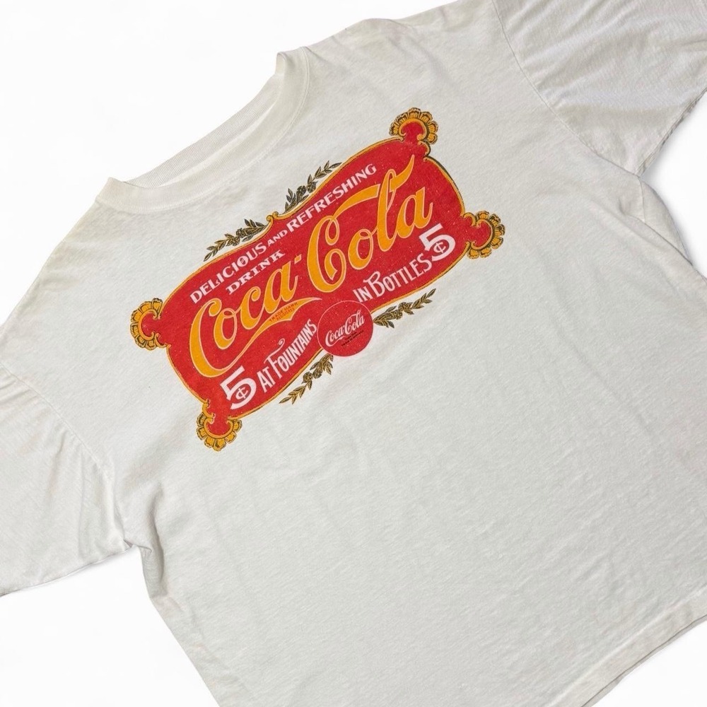 Vintage 90s Coca-Cola Antique Graphic Soda Pop Logo Merch T-shirt OSFA - Picture 2 of 8